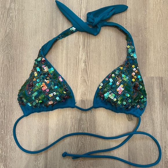 Victoria’s Secret sequin turquoise small bikini top - Picture 1 of 3